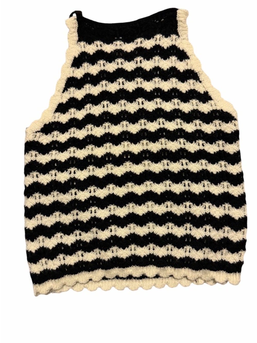 Striped Knit Sleeveless Tank top in Black and Cream (006)